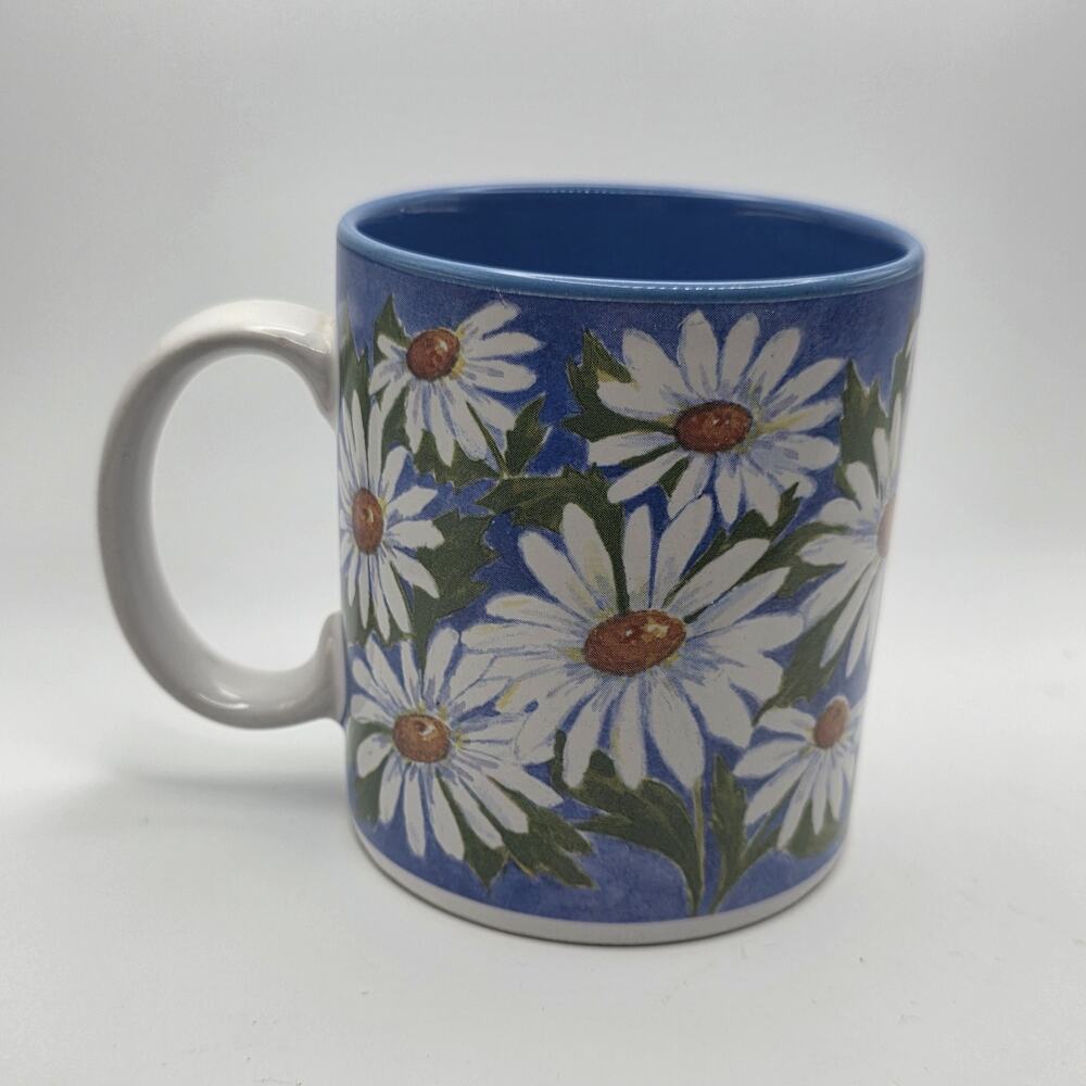 Flowers Inc Balloons Blue Daisy Floral Coffee Mug Made in Korea Vintage